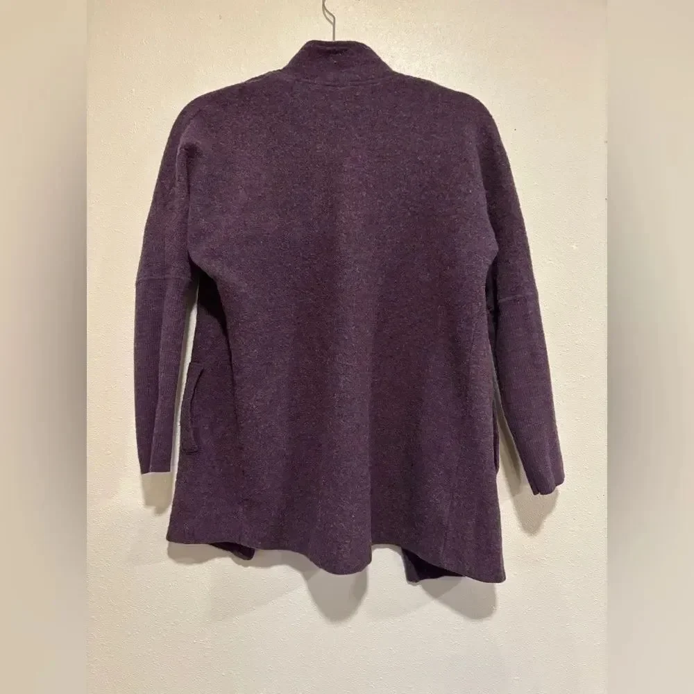 Eileen Fisher Plum Merino Wool Open Front Cardigan Jacket Size Small